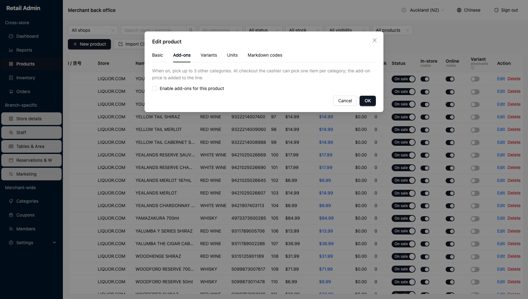 Add-ons tab with the explanation that you may pick up to three categories and an enable-add-ons checkbox